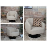 thumbnail of Lounge fauteuil HWC-J76, draaibare cocktail fauteuil, bouclé stof metaal ~ crème-beige