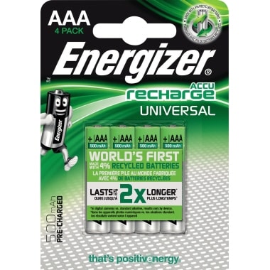 ENERGIZER Pile Universal Rechargeable AAA LR03 500 mAh, pack de 4 piles