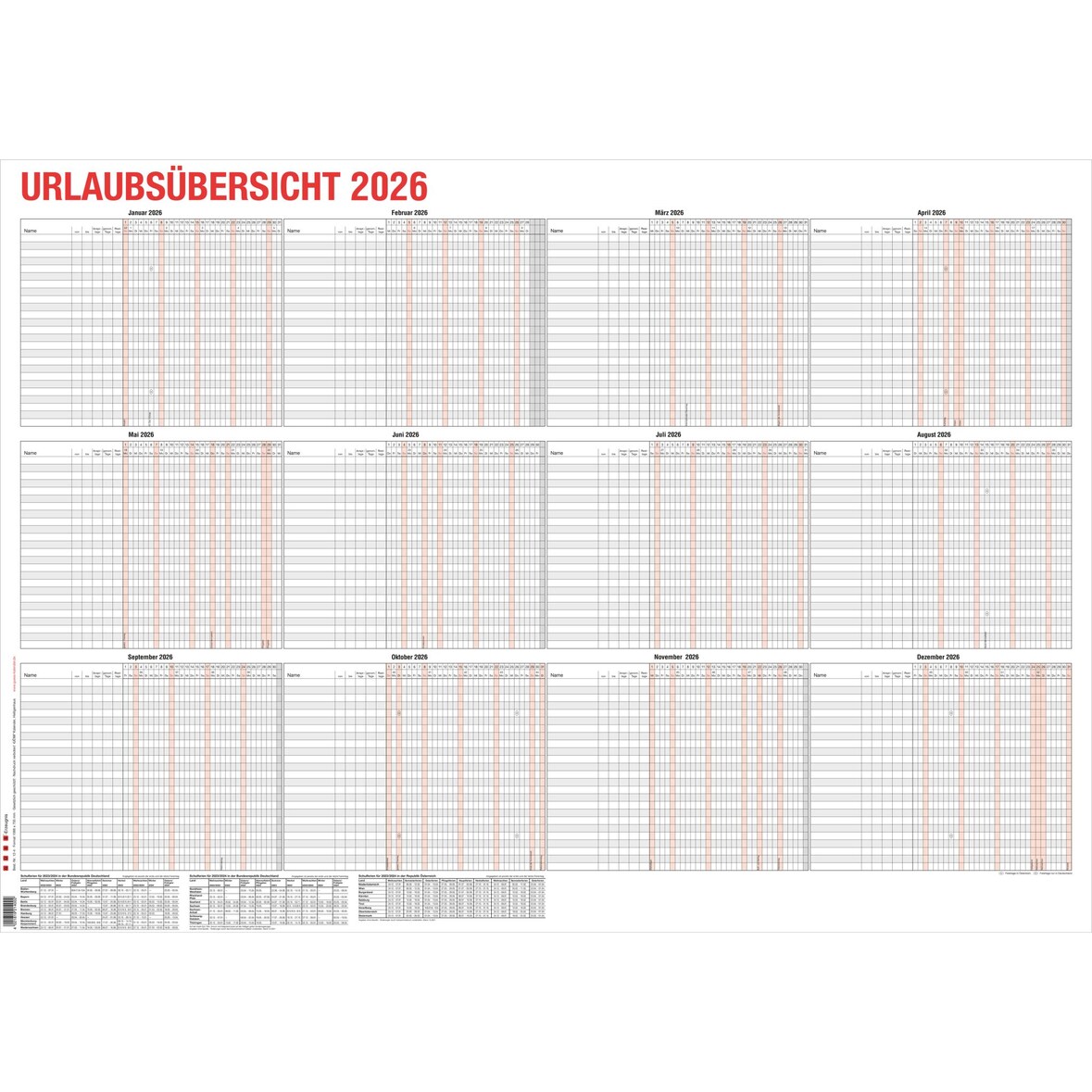2027  GÜSS Urlaubsübersicht, 200-250 MA, max. 25 MA pro Monat