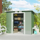 thumbnail of Outsunny cobertizo de jardín 213x130x172 cm base de 2,42 m² caseta de exterior metálica para almacenamiento de herramientas con 2 puertas correderas