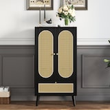 thumbnail of Merax Kompaktes Sideboard, Rattan-Design, Schwarz, Highboard, Esszimmerschrank, Bücherregal