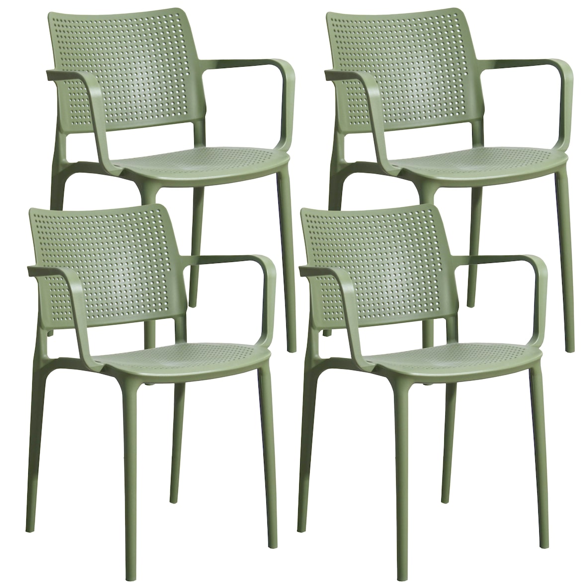 Set van 4 cactusgroene kunststof terrasstoelen - Oviala