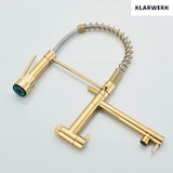 thumbnail of Björn | gastronomia grifo monomando de agua fría oro|grifo cocina profesional acero inoxidable dos rociadores|grifo fregadero doble restaurante pared