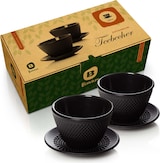 thumbnail of Bonvivre® Teetassen + Untersetzer aus emailliertem Gusseisen - 2er Set | Asiatische Teebecher mit Untertassen - Füllmenge je 100 ml