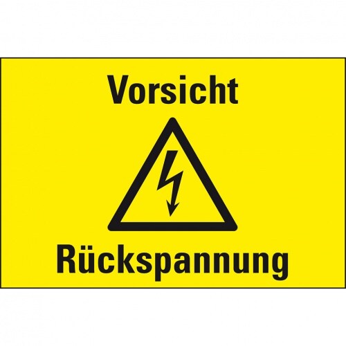 Schild I Warn-Kombischild Vorsicht! Rückspannung, Resopal, 200x120mm