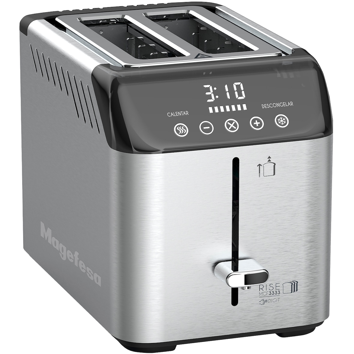 Magefesa Rise Digit - Tostadora, 925 W, 2 Rebanadas, 7 Niveles de Tostado, Funciones Parar, Descongelar y Calentar, Expulsión Automática