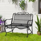 thumbnail of Outsunny Banco de Jardín de 2 Plazas 110x60x97 cm Banco de Exterior de Metal con Respaldo Decorativo y Reposabrazos para Terraza Balcón Carga 200 kg
