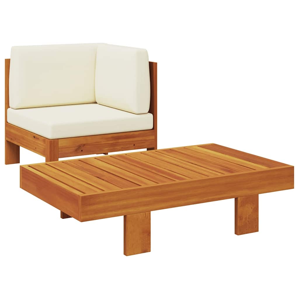 vidaXL 2-tlg. Garten-Lounge-Set mit Cremeweißen Kissen Akazienholz
