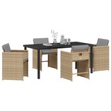 thumbnail of vidaXL 5-teiliges Garten-Esszimmer-Set mit beigen Poly-Rattan-Auflagen.