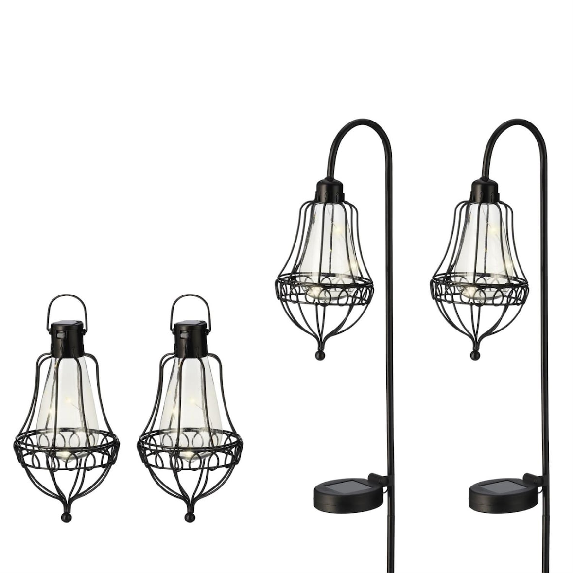 LED Solar Laternen Gartenstecker hängend Erdspieß Solarleuchten Sensor 4St.