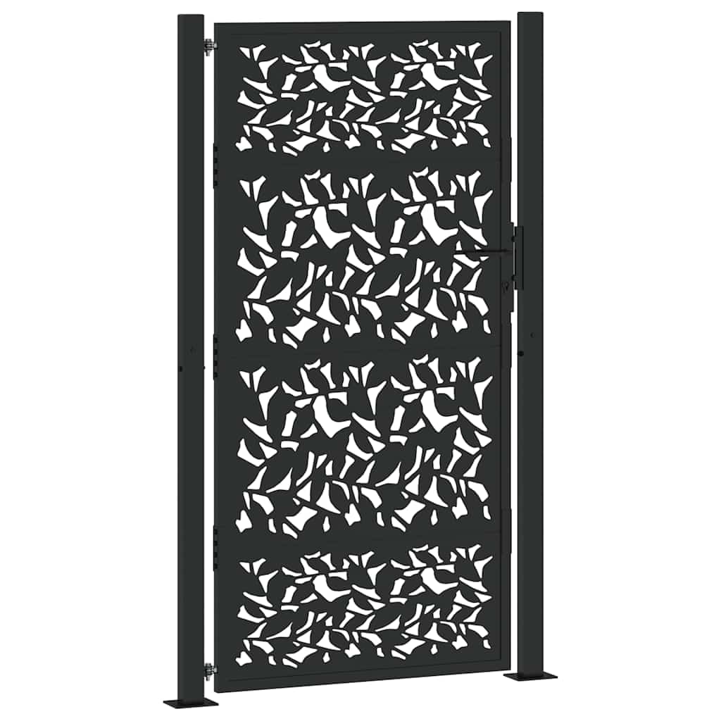 vidaXL Gartentor Schwarz 105x180 cm Stahl Blatt-Design