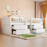 thumbnail of Halbhohes Bett 90x200 mit 4 Schubladen, Stauraumbett, Leiter, Sicherheitsgeländer, MDF & Kiefernholz, modern, Weiß
