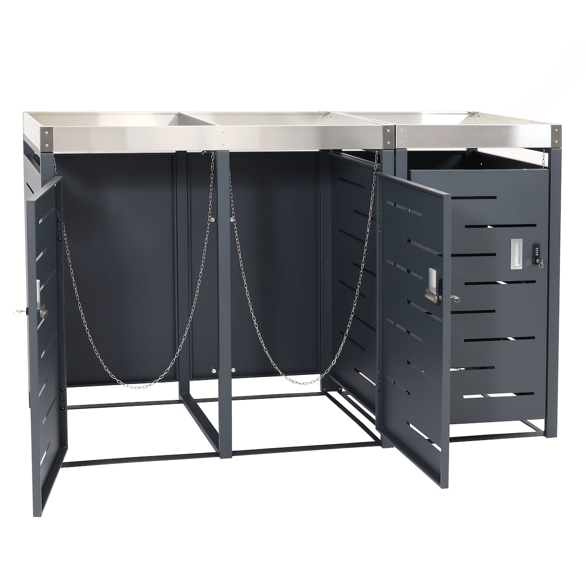 3er-Mülltonnenverkleidung HWC-H40b, Mülltonnenbox, Pflanzkasten Edelstahl-Metall-Kombi 63kg 110x175x62cm erweiterbar