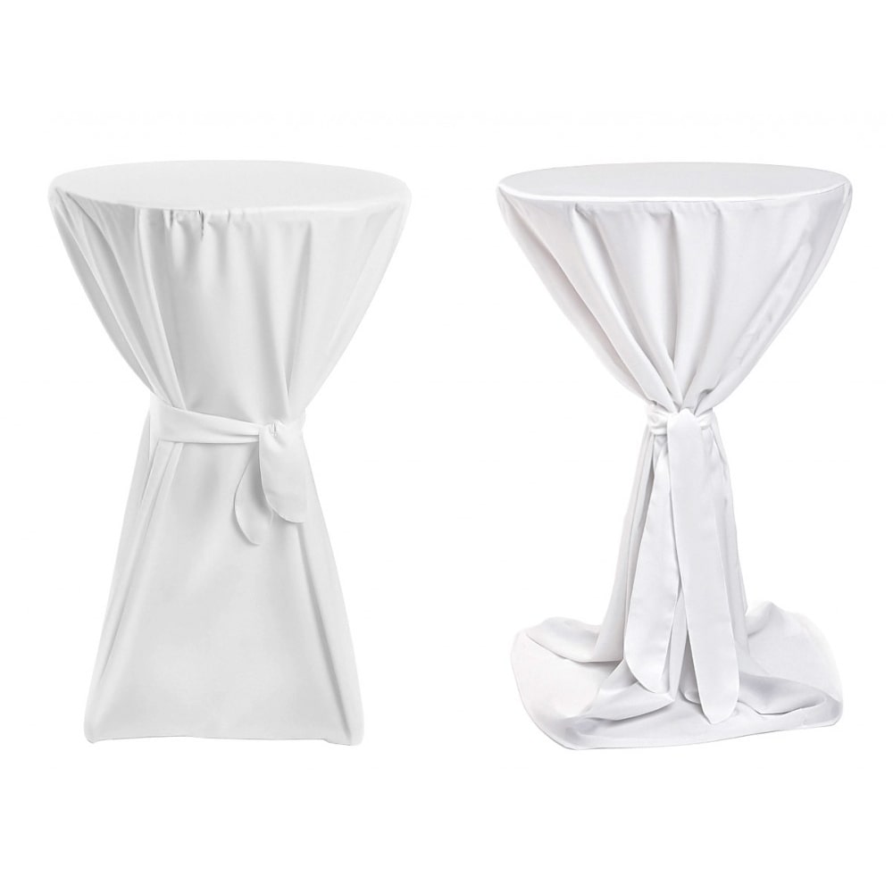 TexDeko Stehtischhusse Premium Weiß Ø 80cm mit Schleifenband