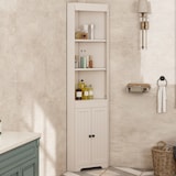 thumbnail of Badezimmer Hochschrank 170x50x26 cm Weiß Eckdesign mit 3 offenen Fächern, 2 Türen und verstellbaren Einlegeböden aus MDF, platzsparend