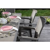 thumbnail of Table de jardin rectangulaire 200x95 cm en résine,pieds croisés,structure renforcée en métal et trou pour parasol - SAMUEL - Taupe
