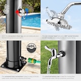 thumbnail of TECTAKE, ducha solar, modelo Orinoco, depósito 40 l, cabezal rotatorio 360°, mezclador, 222x29x47,5 cm, negro/plata