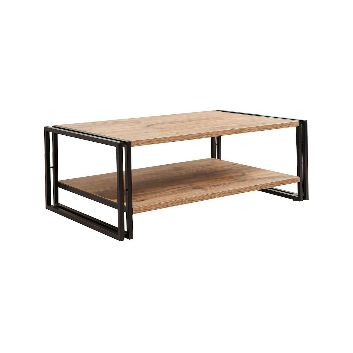 Dmora Tavolino da salotto Dpierozz, Tavolo basso da caffè, Portariviste per divano, Ripiano da soggiorno, 110x70h40 cm, Quercia e Nero