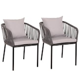 thumbnail of Set van 2 tuinstoelen HWC-N41, buitenstoel armleuning, weerbestendig aluminium touwvlechtwerk Rope ~ antraciet kussen lichtgrijs