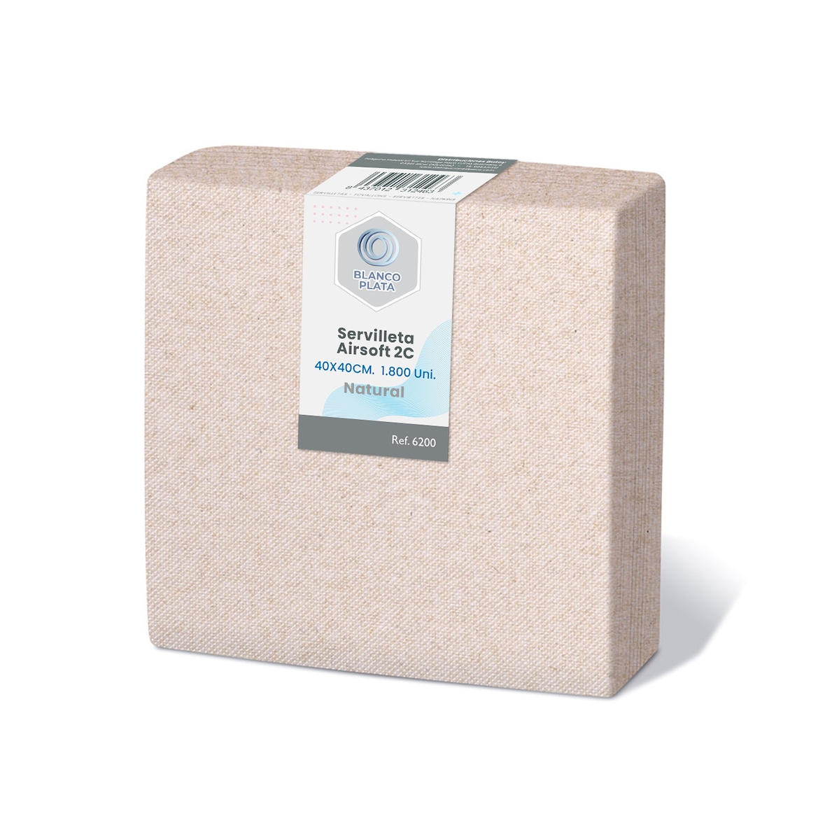 Servilleta Airsoft 40x40cm 2 capas 1/8 natural Blancoplata 1800 unidades