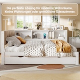 thumbnail of Daybett 140x200 Ausziehbett mit LED-Beleuchtung, USB-Anschluss, Stauraumregalen, Weiß, Lattenrost inklusive