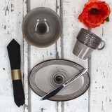 thumbnail of Mäser Prospero 18tlg Frühstücksset Porzellan braun Relief Platten Schalen Becher