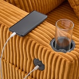 thumbnail of Übergroßer Relaxsessel mit Corduroy-Bezug, LED-Mehrfarbenlicht, USB-Anschluss, Getränkehalter, ergonomisch und komfortabel 128x142cm, Senfgelb