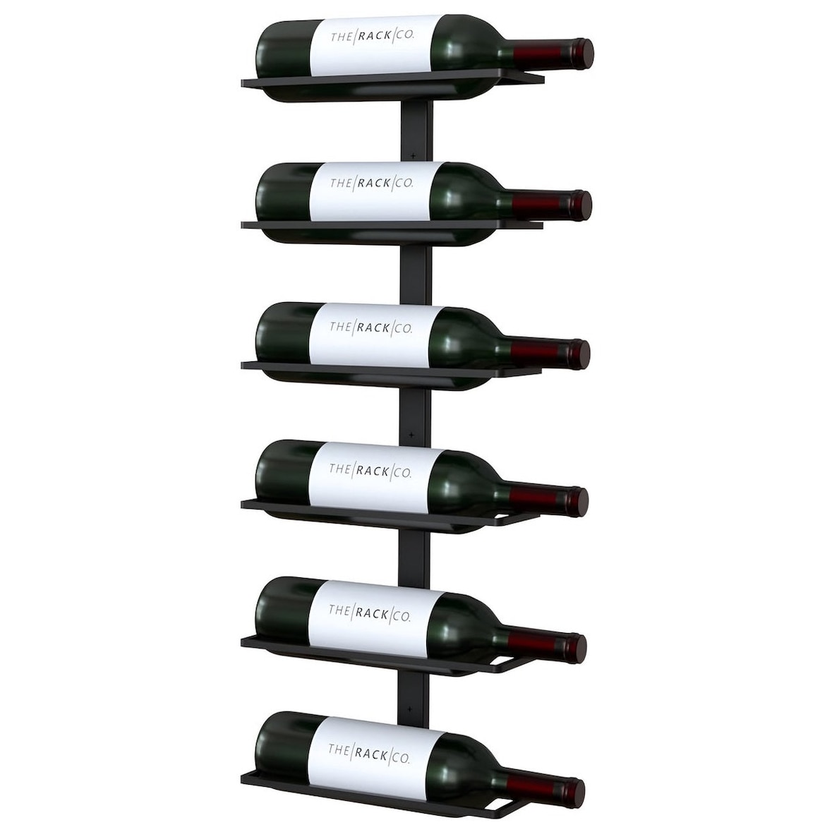 TOJ Living Wijnrek – 6 flessen – Wandmontage – RVS – Mat zwart – Flessenrek