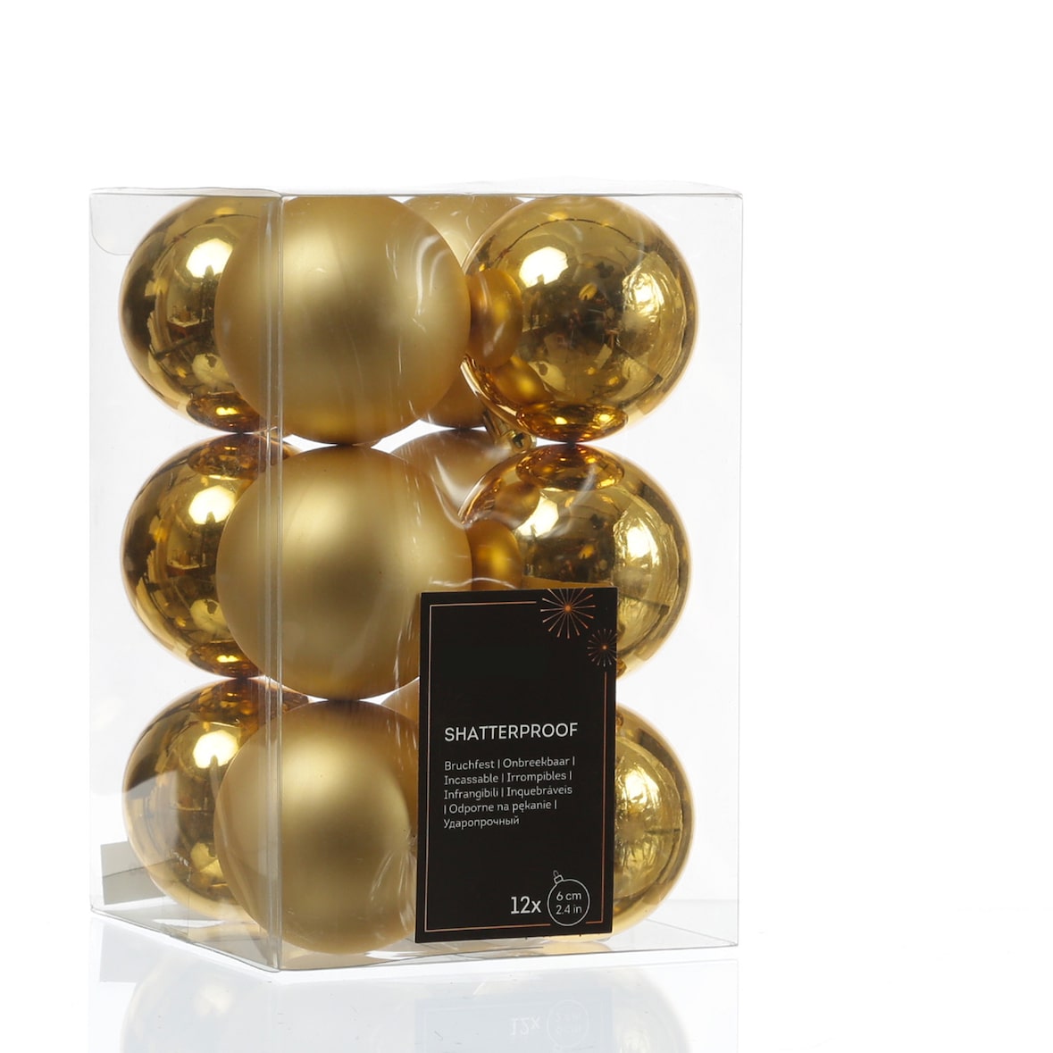 Christbaumkugeln Weihnachtskugeln bruchfest 6cm glänzend matt gold 12er Set