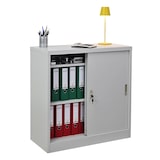 thumbnail of PROREGAL Aktenschrank ELEPHANT mit abschließbaren Schiebetüren | HxBxT 90x90x40cm | 2 Fachböden | Lichtgrau | Metallschrank Ordnerschrank Büroschrank