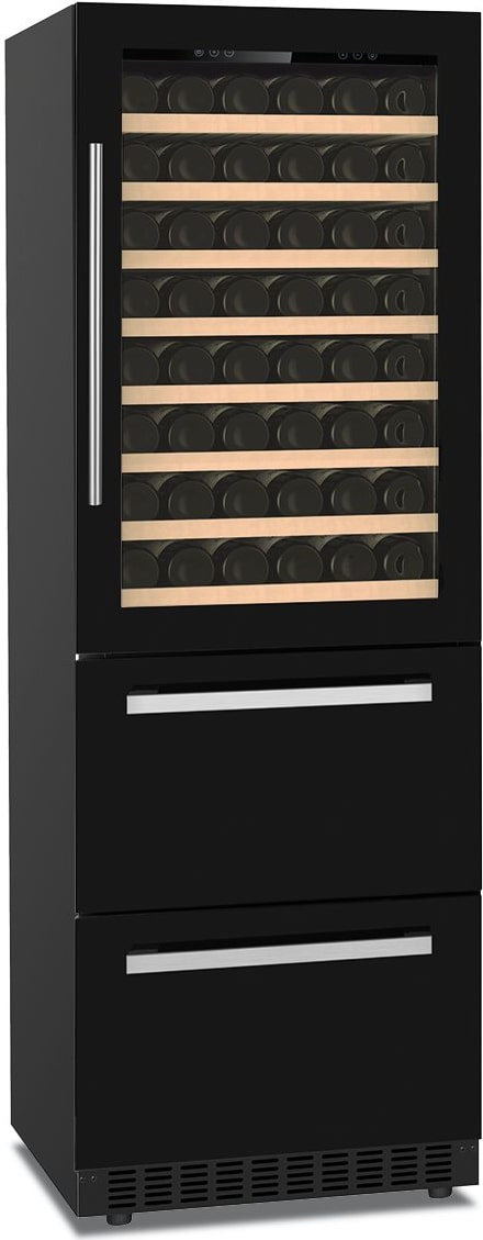 KLIMAITALIA Kombinierter Kühler 2 T°en & Edelst.tür. Holzregale & Schubladen. LED-Beleuchtung. Thermo digital. Mod. DW190BLACK