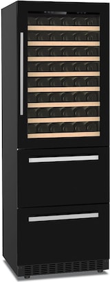 thumbnail of KLIMAITALIA Kombinierter Kühler 2 T°en & Edelst.tür. Holzregale & Schubladen. LED-Beleuchtung. Thermo digital. Mod. DW190BLACK
