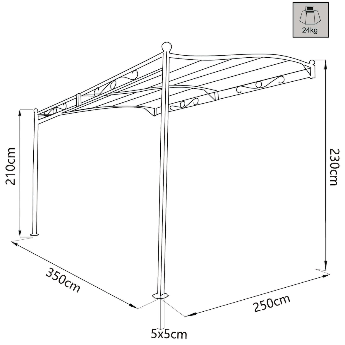 BS COM Pergola da Giardino addossata 3 5x2 5 in acciaio poliestere 350x250x230 cm Antracite