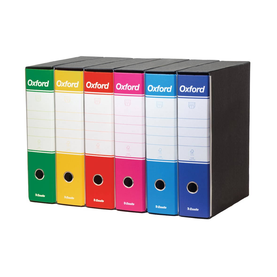 Esselte G85 OXFORD Mix Confezione da 6 Raccoglitori con Meccanismo a Leva in Formato Protocollo con Dorso da 8 cm, in colori assortiti, 390785113
