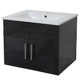 thumbnail of Badmeubel HWC-D16, wastafelonderkast badkamermeubel, hoogglans 60cm ~ zwart