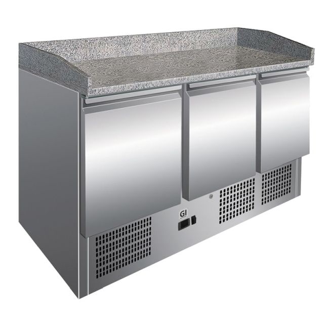 Gastro-Inox Kühltisch Marmor-Arbeitsplatte und 3 Türen Edelstahl 1365x700x860mm