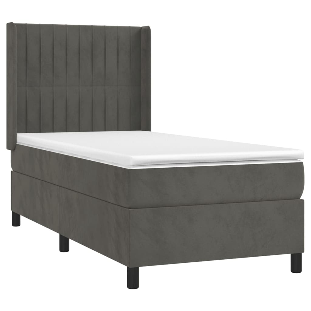 vidaXL Boxspringbett mit Matratze & LED Dunkelgrau 80x200 cm Samt