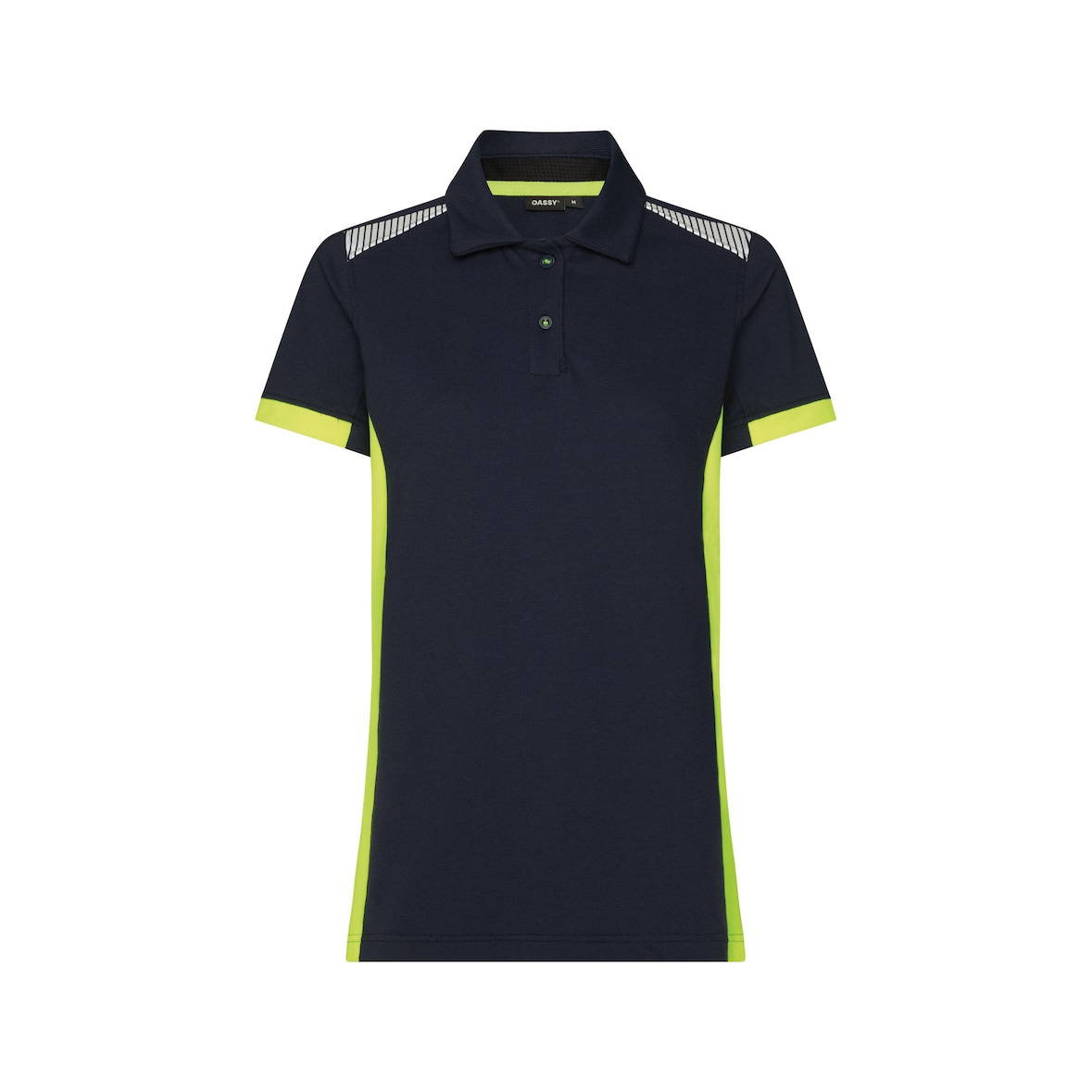DASSY® Veracruz Women Damen-Poloshirt, Logix, Mesheinsätze, COPES 83, Brusttasche Reflexbiese, OEKO-TEX®, Art. 710071 nachtblau/neongelb M