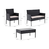 thumbnail of aro Salotto da esterno 4 pezzi, acciaio/vetro/poliestere, 2 poltrone singole, 1 divano a 2 posti, 1 tavolino, nero/beige