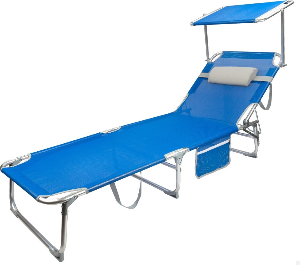Tumbona plegable con parasol y cojín Azul Aktive Beach