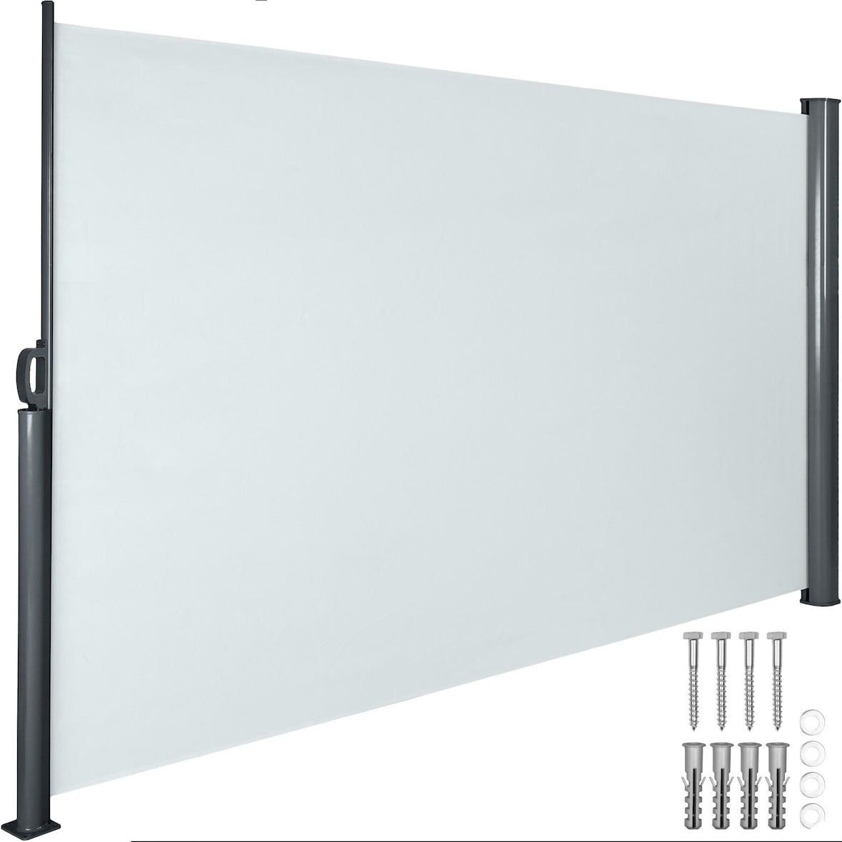 tectake toldo lateral extensible enrollable protección privacidad resistente viento tela poliéster gris 300x9x160cm
