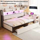 thumbnail of Multifunktions-Einzelbett 90x200 cm mit Stauraum, ausziehbarem Schreibtisch, Steckdosen, Schubladen, minimalistisches Design, Weiß