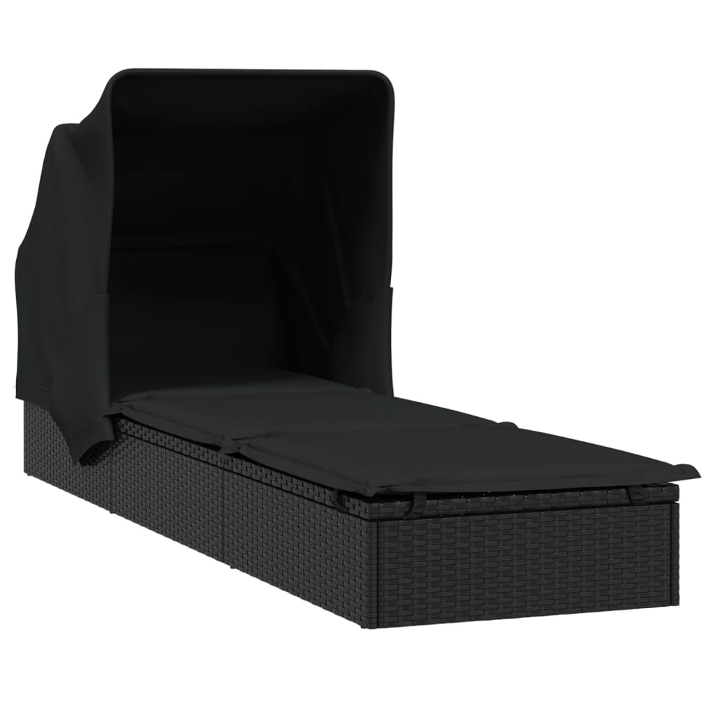 Helloshop26 - Espreguiçadeira com toldo dobrável 213 x 63 x 97 cm resina trançada preta 02_0012209