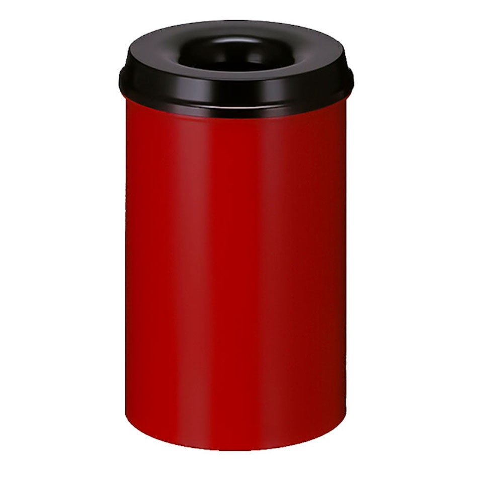 PROREGAL Selbstlöschender Papierkorb & Abfallsammler aus Metall | 20 Liter, HxØ 42,6x26cm | Rot, Kopfteil Schwarz