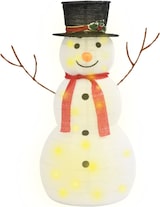 Beleuchteter Schneemann mit Hut und Schal.