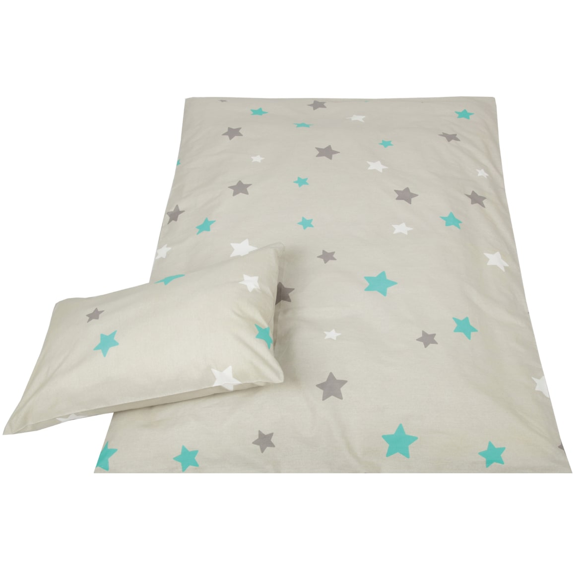 Kinder Bettwäsche 2-tlg ( 100x135cm / 40x60cm ) Bettdecken Set, 100% Baumwolle - Babybettwäsche mit Motiv - Sterne Grau