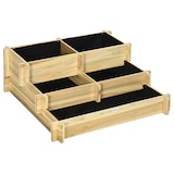 thumbnail of Outsunny jardinera de madera arriate de jardín de 3 niveles con diseño de escalera y tela no tejida para cultivos plantas flores 93x93x35 cm