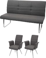 thumbnail of Décoshop26 - Set aus 2 Esszimmerstühlen mit Armlehnen + 180 cm Bank in graubraunem Stoff und Edelstahl 04_0007486