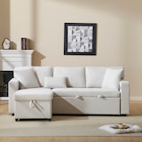 thumbnail of 3-Sitzer Schlafsofa Samtstoff 214x131x87 cm mit Ottomane, Bettfunktion, Stauraum, USB-Anschluss, Rollen, MDF-Rahmen, Beige, modern, komfortabel