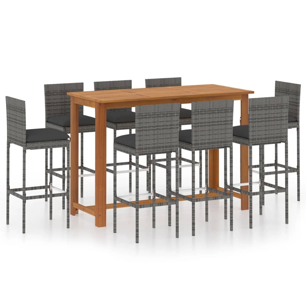 vidaXL 9-tlg. Gartenbar-Set mit Kissen Grau
